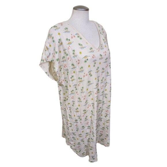 Womens Plus 2X Sleepwear Sleep Gown Palm Trees Sun Shells Vacation Resortwear - Picture 2 of 7